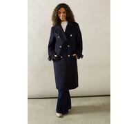 Wallis Buckle Detail Double Breasted Coat In Blue blue S