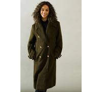 Wallis Buckle Detail Double Breasted Coat In Khaki khaki