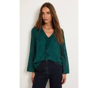 Wallis Burnout Ruffle Detail V Neck Blouse In Teal teal