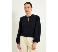 Wallis Women's Button Detail Keyhole Blouse in Navy | Size: 18 Wallis Navy 18