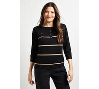 Wallis Button Detail Stripe Knitted Top In Black black