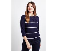 Wallis Women's Button Detail Stripe Knitted Top in Navy | Size: Small Wallis Navy S