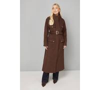 Wallis Button Down Military Belted Collar Coat In Chocolate chocolate