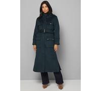 Wallis Button Down Military Belted Collar Coat In Green green