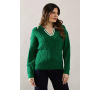 Wallis Cable Knit Tipped Collared Jumper In Green green M
