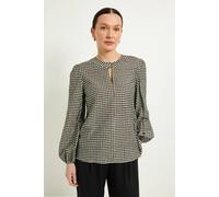 Wallis Check Button Detail Keyhole Blouse In Black black
