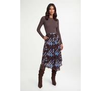 Wallis Check Chiffon Asymmetric Midi Skirt In Chocolate chocolate