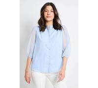 Wallis Check Organza Collarless Blouse In Light Blue light blue