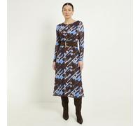 Wallis Check Print Mesh Wrap Style Midi Dress CHOCOLATE SIZE 10