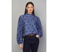 Wallis Check Ruffle Collar Button Blouse In Blue blue