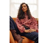 Wallis Check Ruffle Collar Button Blouse In Rust rust