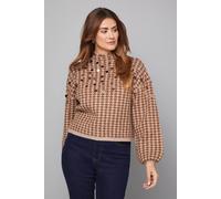 Wallis Check Sequin Knitted Jumper In Brown brown