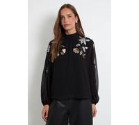 Wallis Chiffon Embellished High Neck Blouse In Black black
