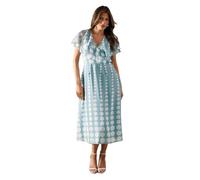 Wallis Women's Chiffon Polka Dot Border Cape Sleeve Midi Dress in Duck Egg | Size: 18 Wallis Duck Egg 18