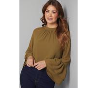 Wallis Chiffon Tie Back Ruffle Sleeve Blouse In Olive olive