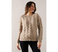 Wallis Chunky Cable Knit Crew Neck Jumper In Mocha mocha XL