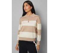 Wallis Women's Collared Polo Striped Jumper in Camel | Size: XL Wallis Camel XL
