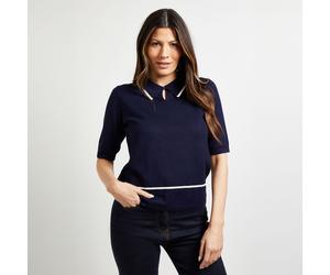 Wallis Collared Tipped Knitted T-Shirt BLACK MEDIUM