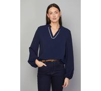 Wallis Women's Collarless Contrast Woven Blouse in Navy | Size: 14 Wallis Navy 14