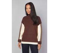 Wallis Colour Block High Neck Ribbed Jumper In Chocolate chocolate S