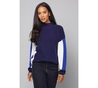 Wallis Women's Colour Block High Neck Ribbed Jumper in Navy | Size: Medium Wallis Navy M