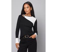Wallis Colour Block Rib Detail Knitted Top In Black black