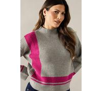 Wallis Colourblock Stripe Detail High Neck Jumper In Pink pink XL