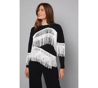 Wallis Women's Contrast Fringe Knitted Jumper in Black | Size: Medium Wallis Black M
