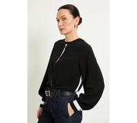 Wallis Women's Contrast Stripe Buttoned Blouse in Black | Size: 12 Wallis Black 12