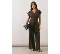 Wallis Women's Cotton Button Detail Jumpsuit in Chocolate | Size: 16 Wallis Chocolate 16