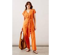 Wallis Cotton Button Detail Jumpsuit In Rust rust 12