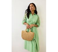 Wallis Cotton Lace Belted Shirt Dress In Green green