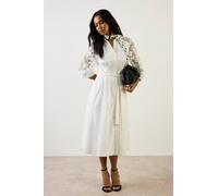 Wallis Cotton Lace Belted Shirt Dress In Ivory ivory