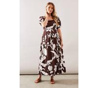 Wallis Cotton Puff Sleeve Midaxi Dress In Chocolate chocolate 12