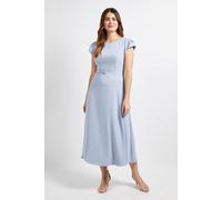 Wallis Crepe Belted Cap Sleeve Midi Dress In Blue blue