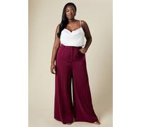 Wallis Curve Gold Trim Elasticated Wide Leg Trousers In Burgundy burgundy 28