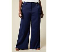 Wallis Curve Gold Trim Elasticated Wide Leg Trousers In Navy navy 20