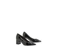 Wallis Danny Faux Patent Leather Covered Buckle Detail Medium Block Heel Court Shoes