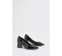Wallis Danny Faux Patent Leather Covered Buckle Detail Medium Block Heel Court Shoes