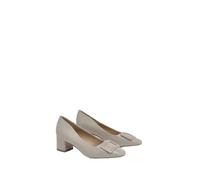 Wallis Danny Faux Patent Leather Square Toe Covered Buckle Medium Block Heel Court Shoes, 4, Beige