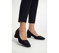 Wallis Danny Faux Suede Square Toe Covered Buckle Medium Block Heel Court Shoes In Natural Black natural black