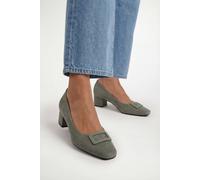Wallis Danny Faux Suede Square Toe Covered Buckle Medium Block Heel Court Shoes In Olive olive