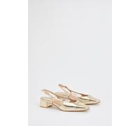 Wallis Daphnie Faux Metallic Leather Sling Back Block Heeled Toe Cap Court Shoes