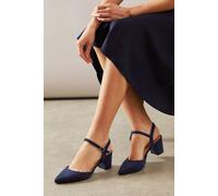 Wallis Delphie Open Back Pointed Low Block Heel Court Shoes In Navy navy 8