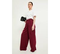 Wallis Women's Denim Look Belted Wide Leg Trouser in Burgundy | Size: 18 Wallis Burgundy 18