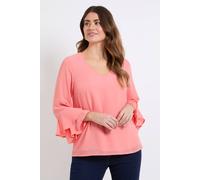 Wallis Dobby Flute Sleeve Top In Coral coral