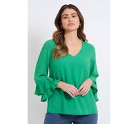 Wallis Dobby Flute Sleeve Top In Green green