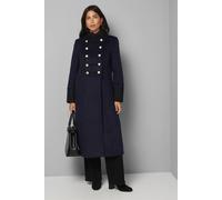 Wallis Double Breasted Military Funnel Coat In Navy navy