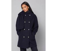 Wallis Double Breasted Scarf Detail Coat In Navy navy
