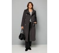 Wallis Double Breasted Tab Detail Funnel Coat In Dark Grey dark grey 14